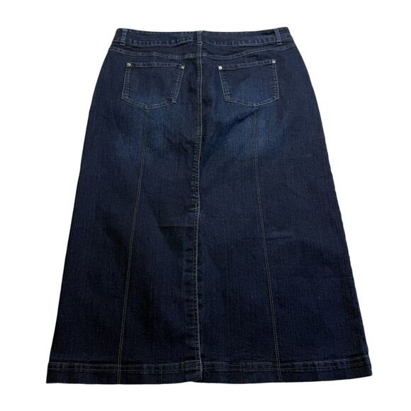 Style & Co Tummy Control Blue Jean Denim Skirt Dark Wash Back Vent Sz 16 - Picture 4 of 13